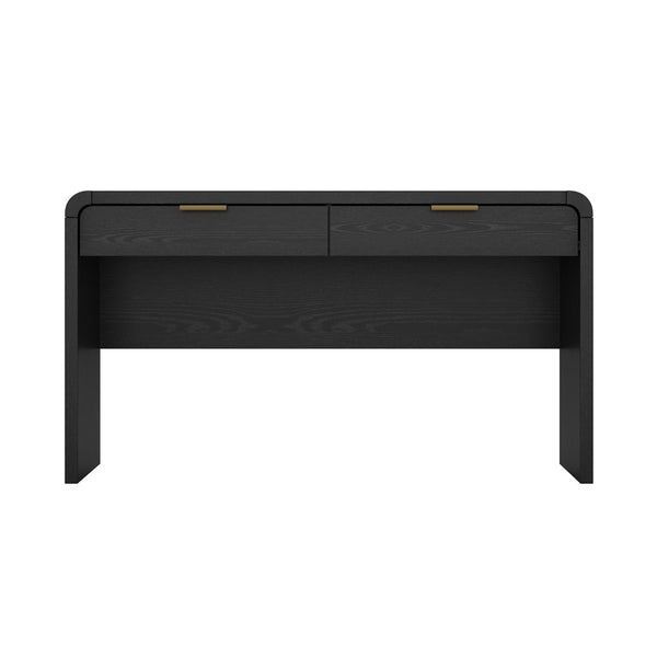 English Elm Office Desk with Two Storage Drawers Matte Finish Rounded Corners for Modern Home Study Black and Gold B365P504312