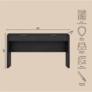 English Elm Office Desk with Two Storage Drawers Matte Finish Rounded Corners for Modern Home Study Black and Gold B365P504312