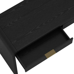 English Elm Office Desk with Two Storage Drawers Matte Finish Rounded Corners for Modern Home Study Black and Gold B365P504312