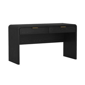 English Elm Office Desk with Two Storage Drawers Matte Finish Rounded Corners for Modern Home Study Black and Gold B365P504312