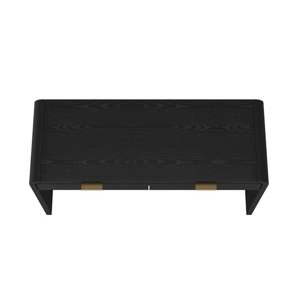English Elm Office Desk with Two Storage Drawers Matte Finish Rounded Corners for Modern Home Study Black and Gold B365P504312