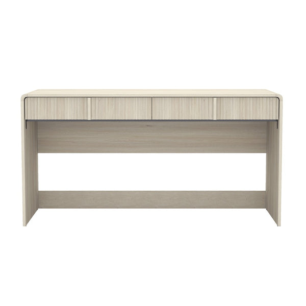 English Elm Writing Desk with Fluted Drawer Fronts Wide 60 Inch Whitewashed Wood Home Office Oak B365P504313