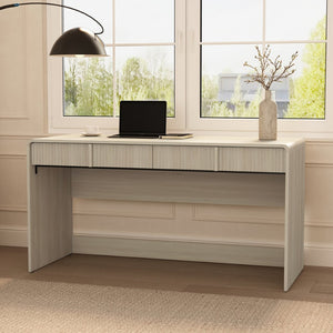 English Elm Writing Desk with Fluted Drawer Fronts Wide 60 Inch Whitewashed Wood Home Office Oak B365P504313