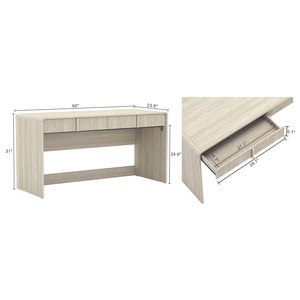 English Elm Writing Desk with Fluted Drawer Fronts Wide 60 Inch Whitewashed Wood Home Office Oak B365P504313