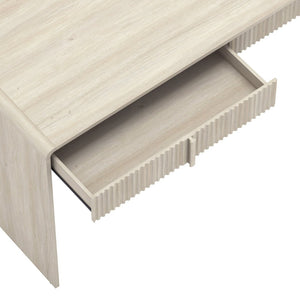 English Elm Writing Desk with Fluted Drawer Fronts Wide 60 Inch Whitewashed Wood Home Office Oak B365P504313