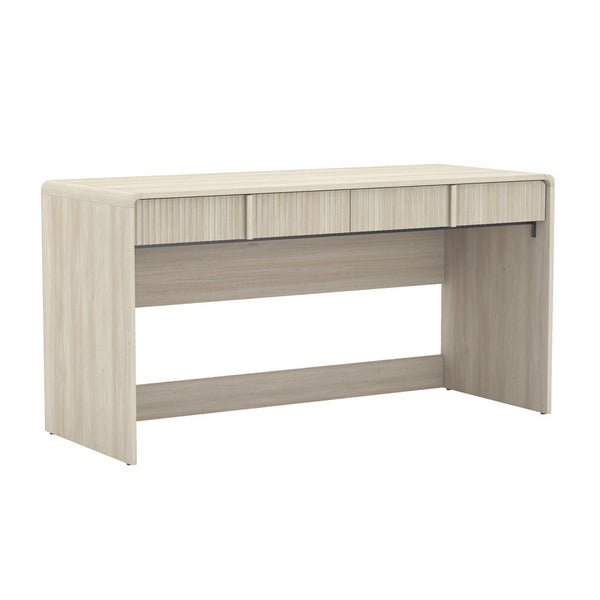 English Elm Writing Desk with Fluted Drawer Fronts Wide 60 Inch Whitewashed Wood Home Office Oak B365P504313