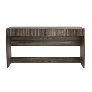 English Elm Writing Desk with Fluted Drawer Fronts Wide 60 Inch Whitewashed Wood Home Office Dark Walnut B365P504314
