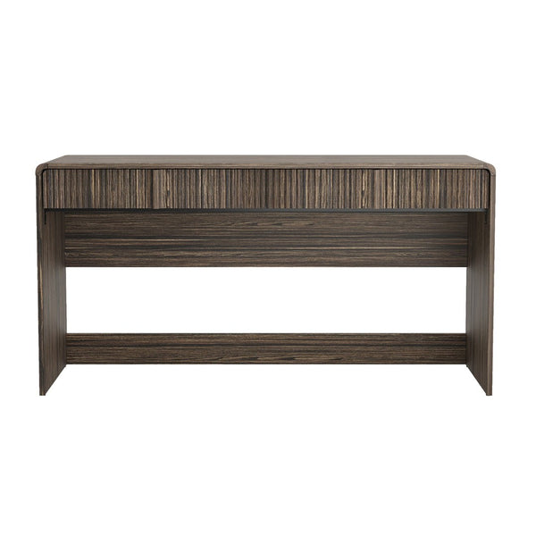 English Elm Writing Desk with Fluted Drawer Fronts Wide 60 Inch Whitewashed Wood Home Office Dark Walnut B365P504314