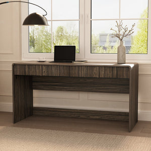 English Elm Writing Desk with Fluted Drawer Fronts Wide 60 Inch Whitewashed Wood Home Office Dark Walnut B365P504314
