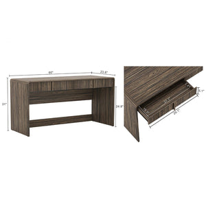 English Elm Writing Desk with Fluted Drawer Fronts Wide 60 Inch Whitewashed Wood Home Office Dark Walnut B365P504314