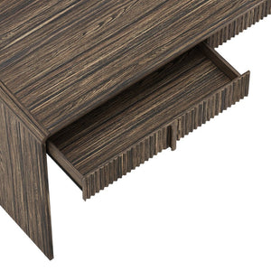 English Elm Writing Desk with Fluted Drawer Fronts Wide 60 Inch Whitewashed Wood Home Office Dark Walnut B365P504314