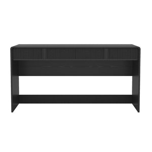 English Elm Writing Desk with Fluted Drawer Fronts Wide 60 Inch Whitewashed Wood Home Office Black B365P504315