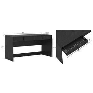 English Elm Writing Desk with Fluted Drawer Fronts Wide 60 Inch Whitewashed Wood Home Office Black B365P504315