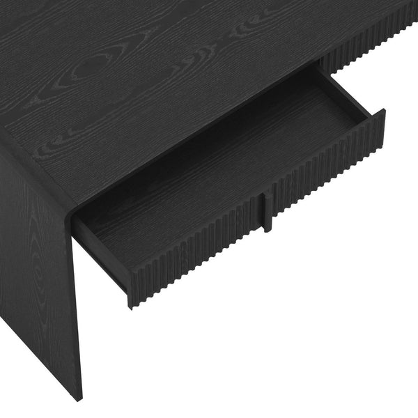 English Elm Writing Desk with Fluted Drawer Fronts Wide 60 Inch Whitewashed Wood Home Office Black B365P504315