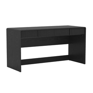 English Elm Writing Desk with Fluted Drawer Fronts Wide 60 Inch Whitewashed Wood Home Office Black B365P504315