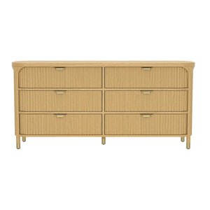 English Elm Dresser with Fluted Rubberwood Drawers Wide Low Profile Bedroom Storage Piece Natural B365P504316
