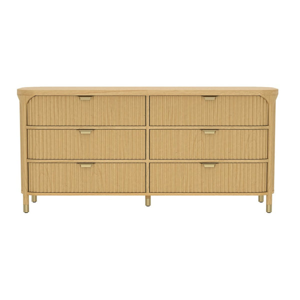 English Elm Dresser with Fluted Rubberwood Drawers Wide Low Profile Bedroom Storage Piece Natural B365P504316