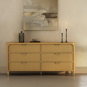 English Elm Dresser with Fluted Rubberwood Drawers Wide Low Profile Bedroom Storage Piece Natural B365P504316