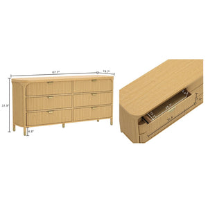 English Elm Dresser with Fluted Rubberwood Drawers Wide Low Profile Bedroom Storage Piece Natural B365P504316