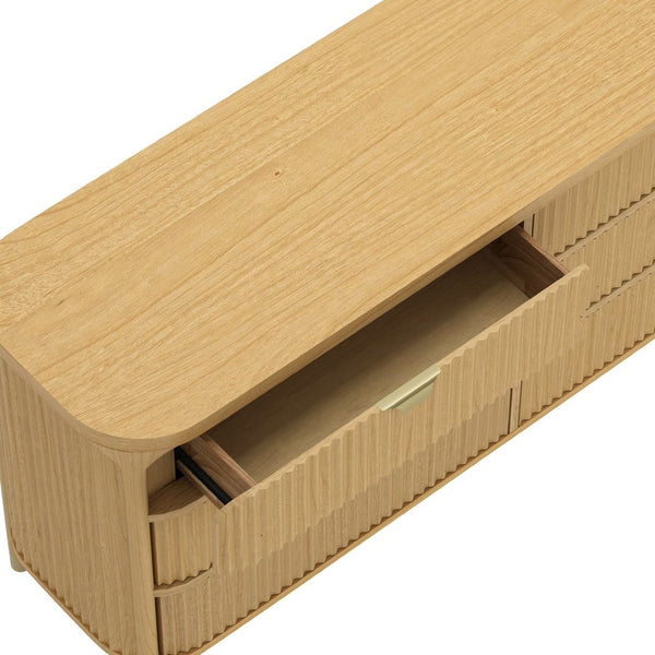 English Elm Dresser with Fluted Rubberwood Drawers Wide Low Profile Bedroom Storage Piece Natural B365P504316
