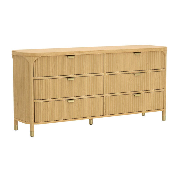 English Elm Dresser with Fluted Rubberwood Drawers Wide Low Profile Bedroom Storage Piece Natural B365P504316