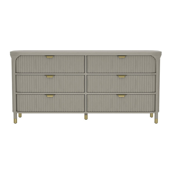 English Elm Dresser with Fluted Rubberwood Drawers Wide Low Profile Bedroom Storage Piece Grey B365P504317
