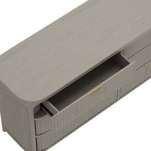English Elm Dresser with Fluted Rubberwood Drawers Wide Low Profile Bedroom Storage Piece Grey B365P504317