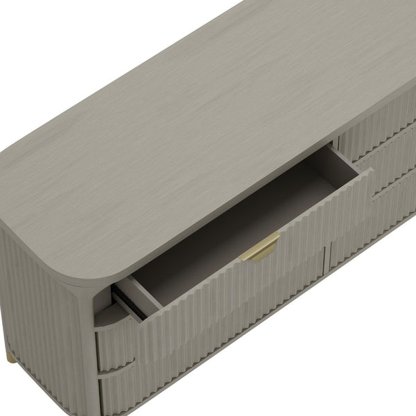 English Elm Dresser with Fluted Rubberwood Drawers Wide Low Profile Bedroom Storage Piece Grey B365P504317