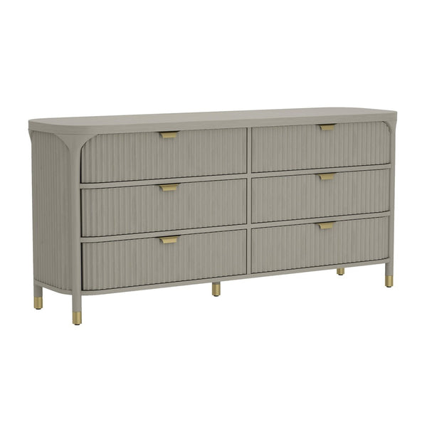 English Elm Dresser with Fluted Rubberwood Drawers Wide Low Profile Bedroom Storage Piece Grey B365P504317