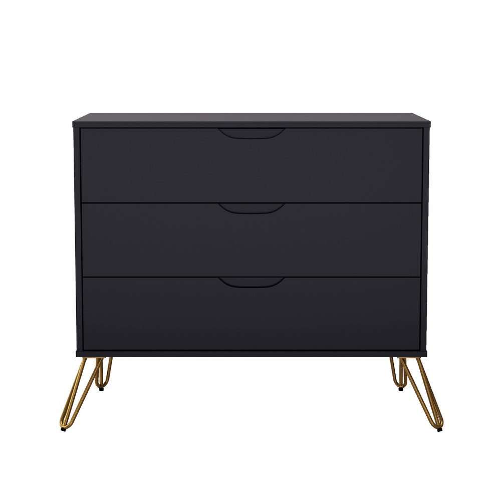 English Elm Dresser with 3 Spacious Drawers Metal Legs Minimalist Laminate Bedroom Storage Black B365P504318