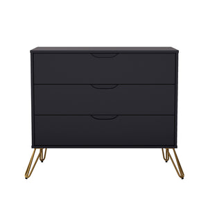 English Elm Dresser with 3 Spacious Drawers Metal Legs Minimalist Laminate Bedroom Storage Black B365P504318