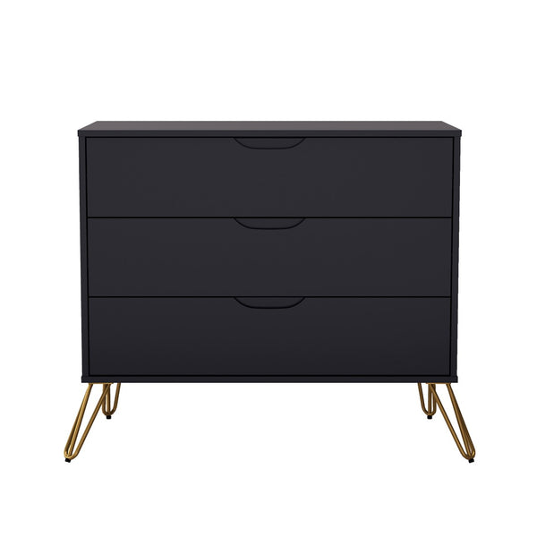 English Elm Dresser with 3 Spacious Drawers Metal Legs Minimalist Laminate Bedroom Storage Black B365P504318