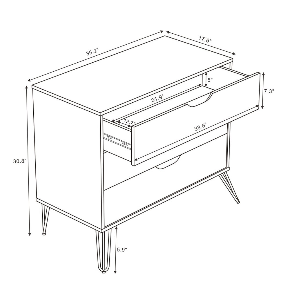 English Elm Dresser with 3 Spacious Drawers Metal Legs Minimalist Laminate Bedroom Storage Black B365P504318