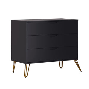 English Elm Dresser with 3 Spacious Drawers Metal Legs Minimalist Laminate Bedroom Storage Black B365P504318