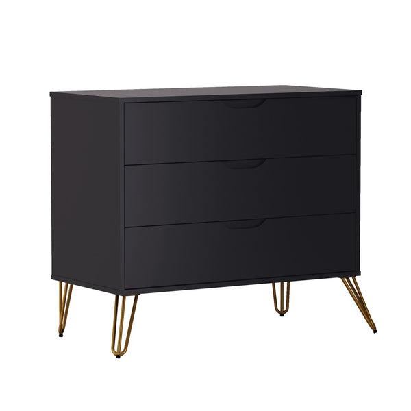 English Elm Dresser with 3 Spacious Drawers Metal Legs Minimalist Laminate Bedroom Storage Black B365P504318