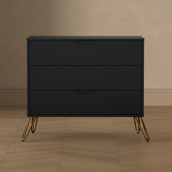 English Elm Dresser with 3 Spacious Drawers Metal Legs Minimalist Laminate Bedroom Storage Black B365P504318