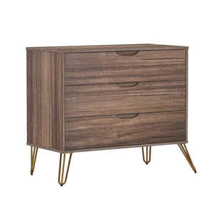 English Elm Dresser with 3 Spacious Drawers Metal Legs Minimalist Laminate Bedroom Storage Brown B365P504319