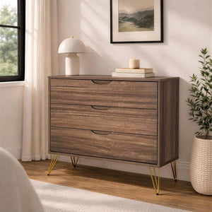 English Elm Dresser with 3 Spacious Drawers Metal Legs Minimalist Laminate Bedroom Storage Brown B365P504319