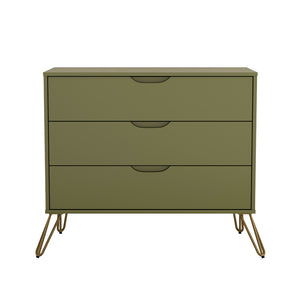 English Elm Dresser with 3 Spacious Drawers Metal Legs Minimalist Laminate Bedroom Storage Olive Green B365P504320