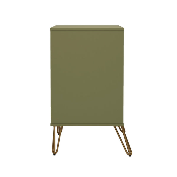 English Elm Dresser with 3 Spacious Drawers Metal Legs Minimalist Laminate Bedroom Storage Olive Green B365P504320