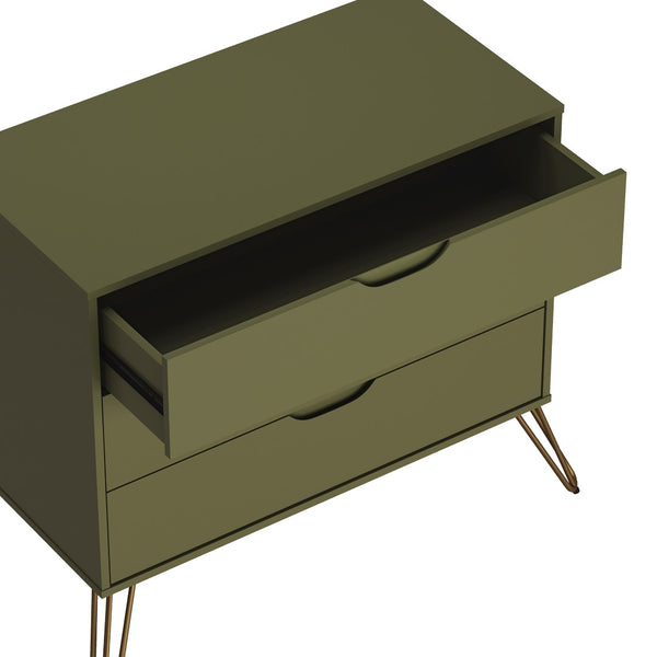 English Elm Dresser with 3 Spacious Drawers Metal Legs Minimalist Laminate Bedroom Storage Olive Green B365P504320
