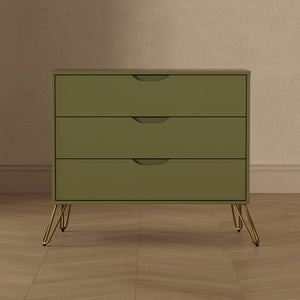 English Elm Dresser with 3 Spacious Drawers Metal Legs Minimalist Laminate Bedroom Storage Olive Green B365P504320