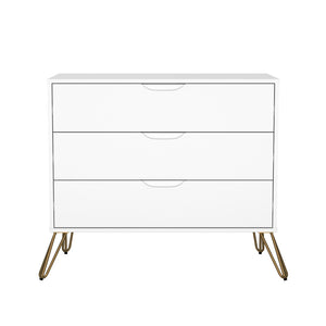 English Elm Dresser with 3 Spacious Drawers Metal Legs Minimalist Laminate Bedroom Storage White B365P504321