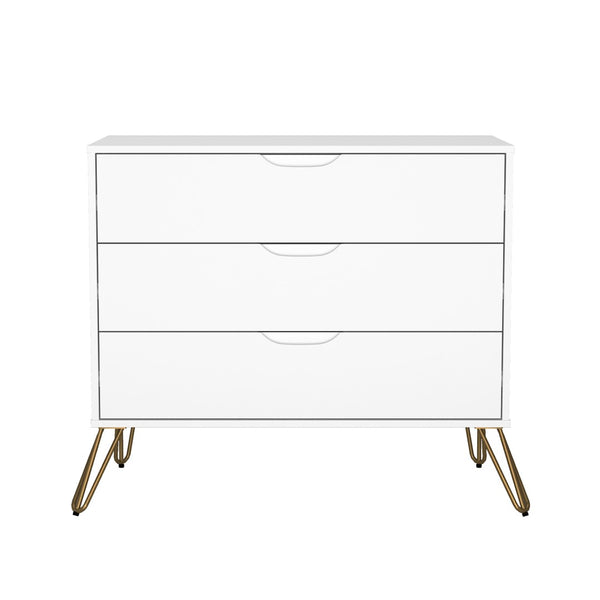 English Elm Dresser with 3 Spacious Drawers Metal Legs Minimalist Laminate Bedroom Storage White B365P504321