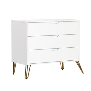 English Elm Dresser with 3 Spacious Drawers Metal Legs Minimalist Laminate Bedroom Storage White B365P504321