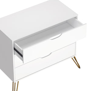 English Elm Dresser with 3 Spacious Drawers Metal Legs Minimalist Laminate Bedroom Storage White B365P504321