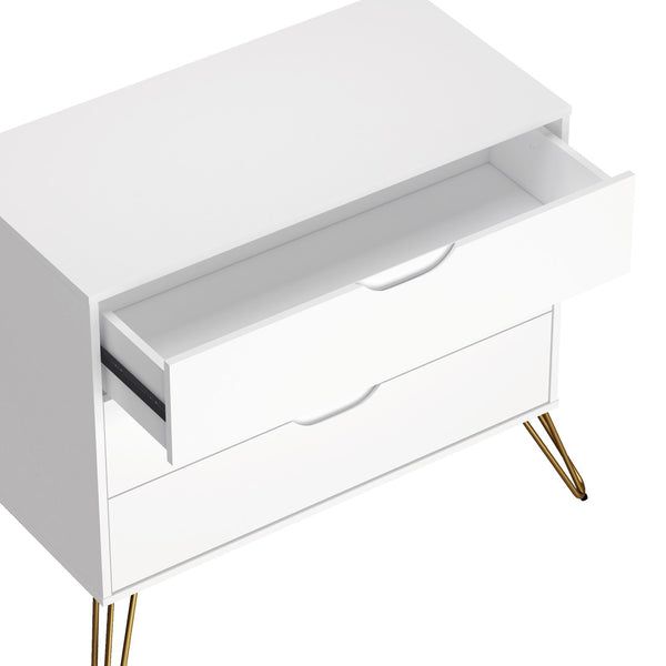 English Elm Dresser with 3 Spacious Drawers Metal Legs Minimalist Laminate Bedroom Storage White B365P504321
