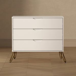 English Elm Dresser with 3 Spacious Drawers Metal Legs Minimalist Laminate Bedroom Storage White B365P504321