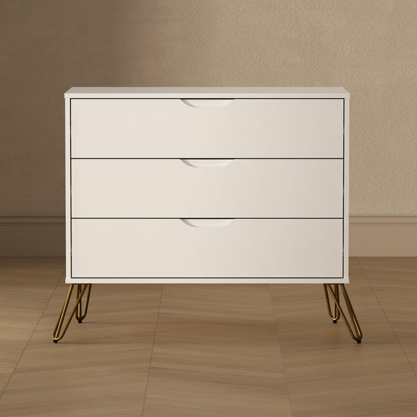 English Elm Dresser with 3 Spacious Drawers Metal Legs Minimalist Laminate Bedroom Storage White B365P504321