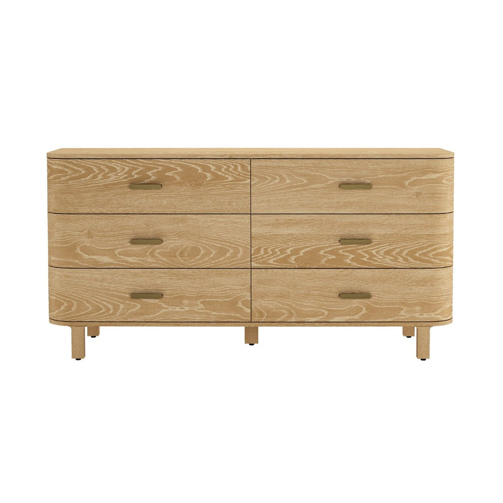 English Elm Dresser Six Drawer Wide Low Profile Natural Grain Veneer for Scandinavian Bedroom Oak B365P504322
